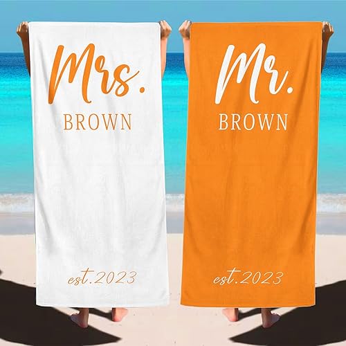 Miniatura 3 de Toalla de playa personalizada de Mr & Mrs para él y ella, viaje de luna de miel para novia, toalla de playa personalizada, regalo para parejas,