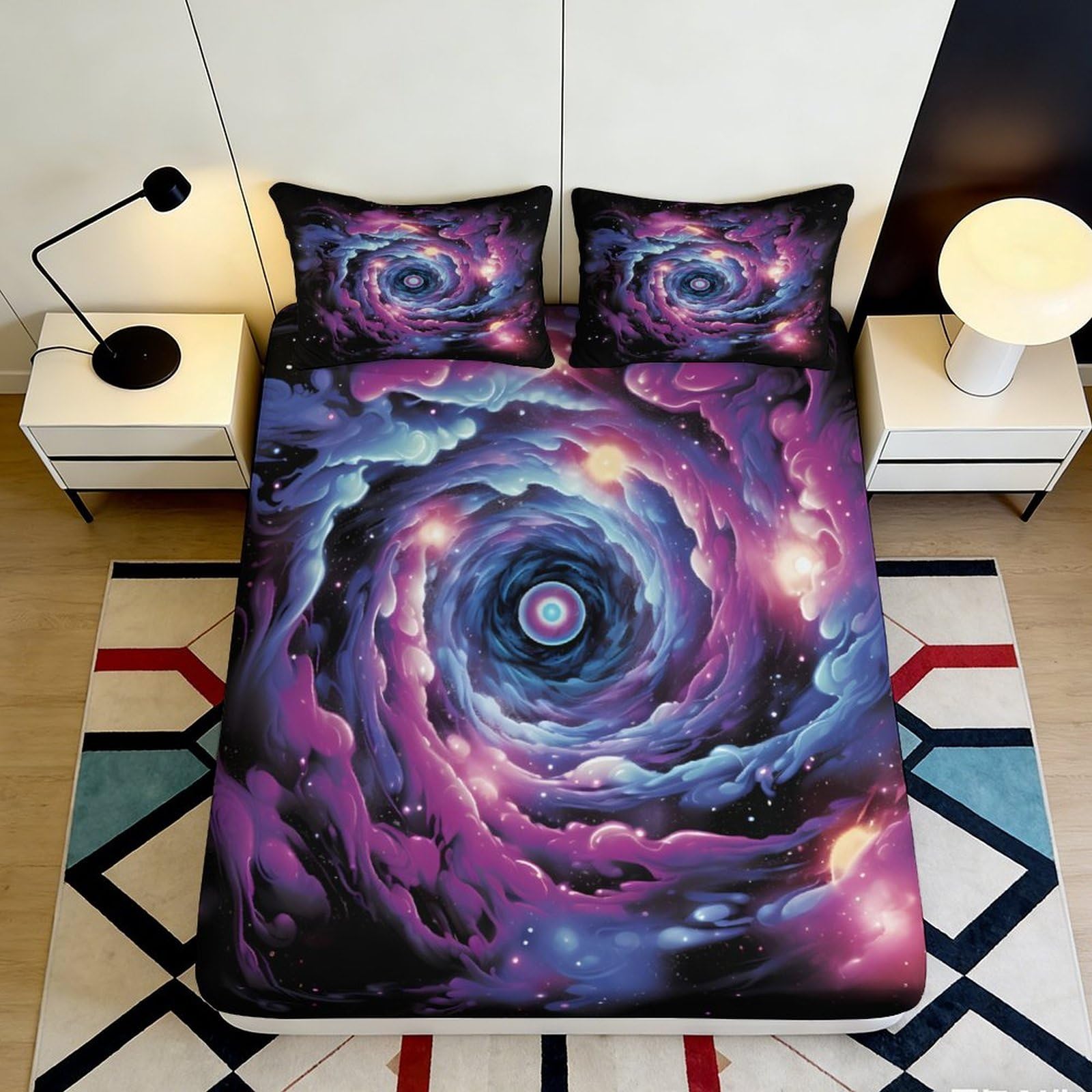 3D Printed Galaxy Fitted Sheet Microfiber Deep Pocket Non-Slip Bedroom Bedding Nebula Mattress Fitted Cover Washable for Adults Teens 200x200x25cm 90x200x25cm