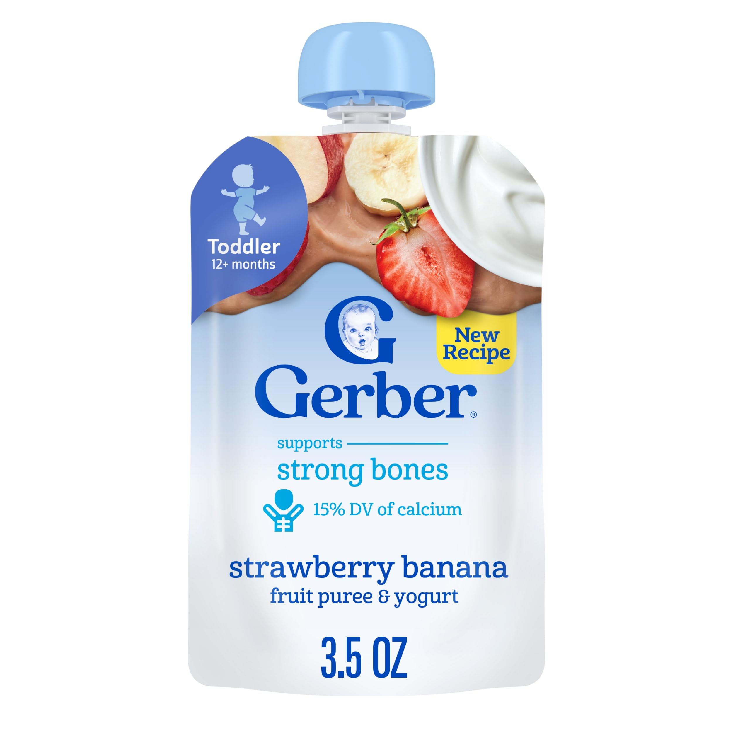 GerberBaby Food Pouches, Toddler 12+ Months, Fruit & Yogurt Strawberry Banana, 3.5 Ounce (Pack of 12)
