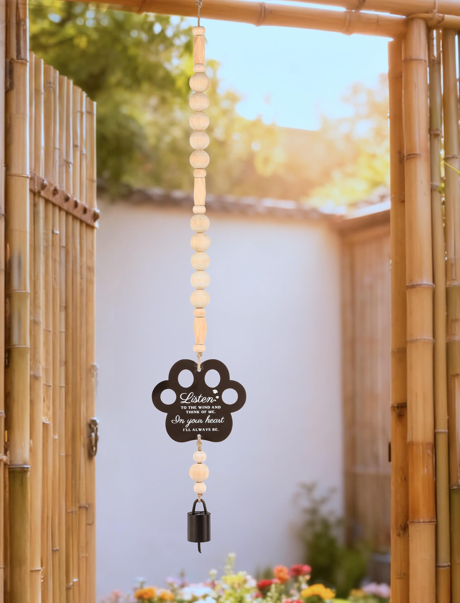 Pet Memorial Gifts for Loss of Dog, in Loving Memory Wooden Wind Chimes with Paw Print, A Sympathy & Remembrance Gift for Cat Bereavement, Outdoor Garden Condolence Keepsake