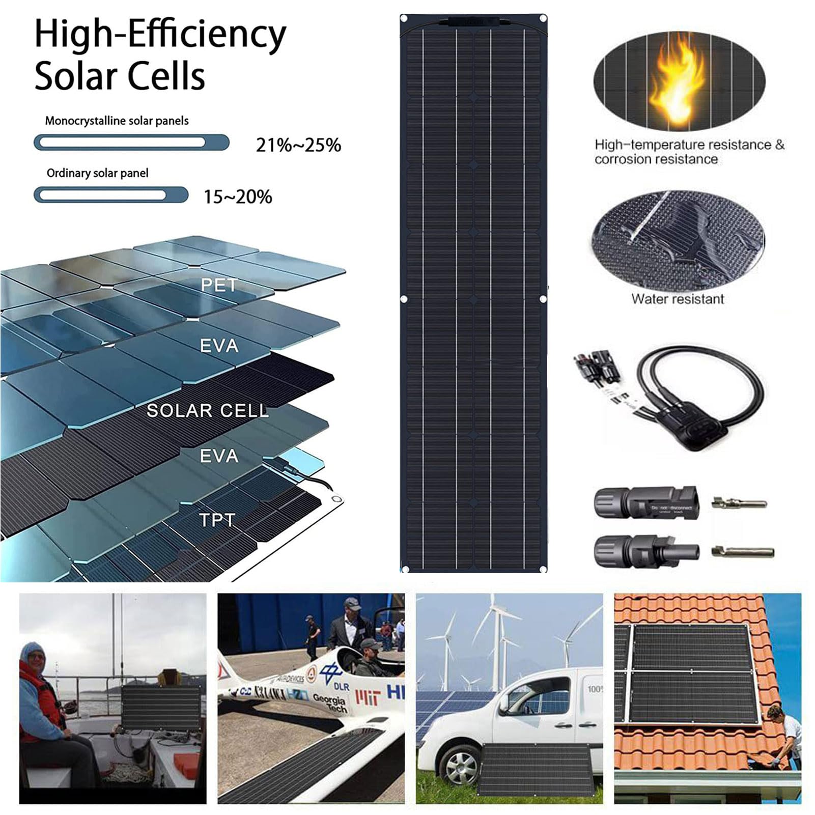 Pannelli Solari Flessibili da 600 W Kit Di 2 Pannelli Solari Monocristallini Flessibili da 300 Watt con Regolatore Di Carica per Ricarica Batteria da 12-24 V Batteria per Auto Camper Campe