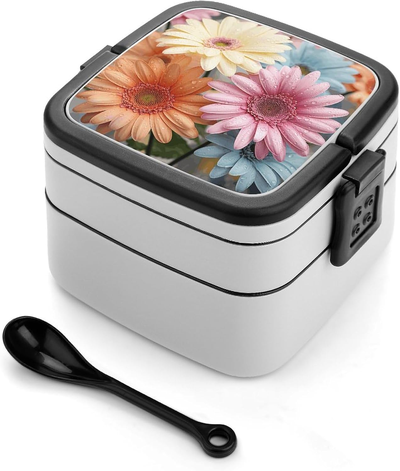 Adults Lunch Box Adult Bento Box Stackable Bento Box BPA-Free Colorful Daisy Flower Lunch Box Food Container Ideal for Meal Prep, Work, And On The Go