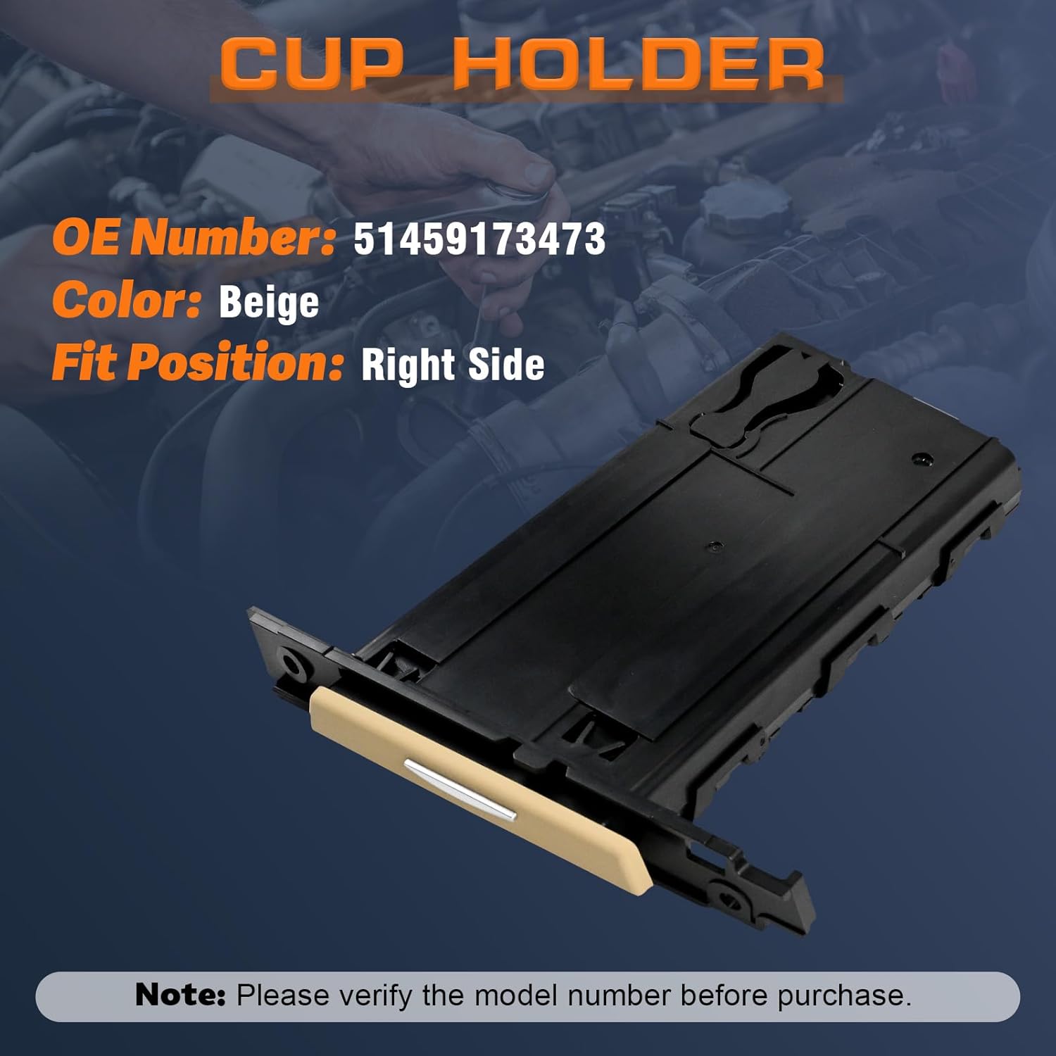 Cup Holder Compatible with BMW E90 E91 E92 E93 325i 325xi 328i 328xi 3 Series 2006-2013 Replace 51459173473 Beige Right Passenger Side (Beige, Right)