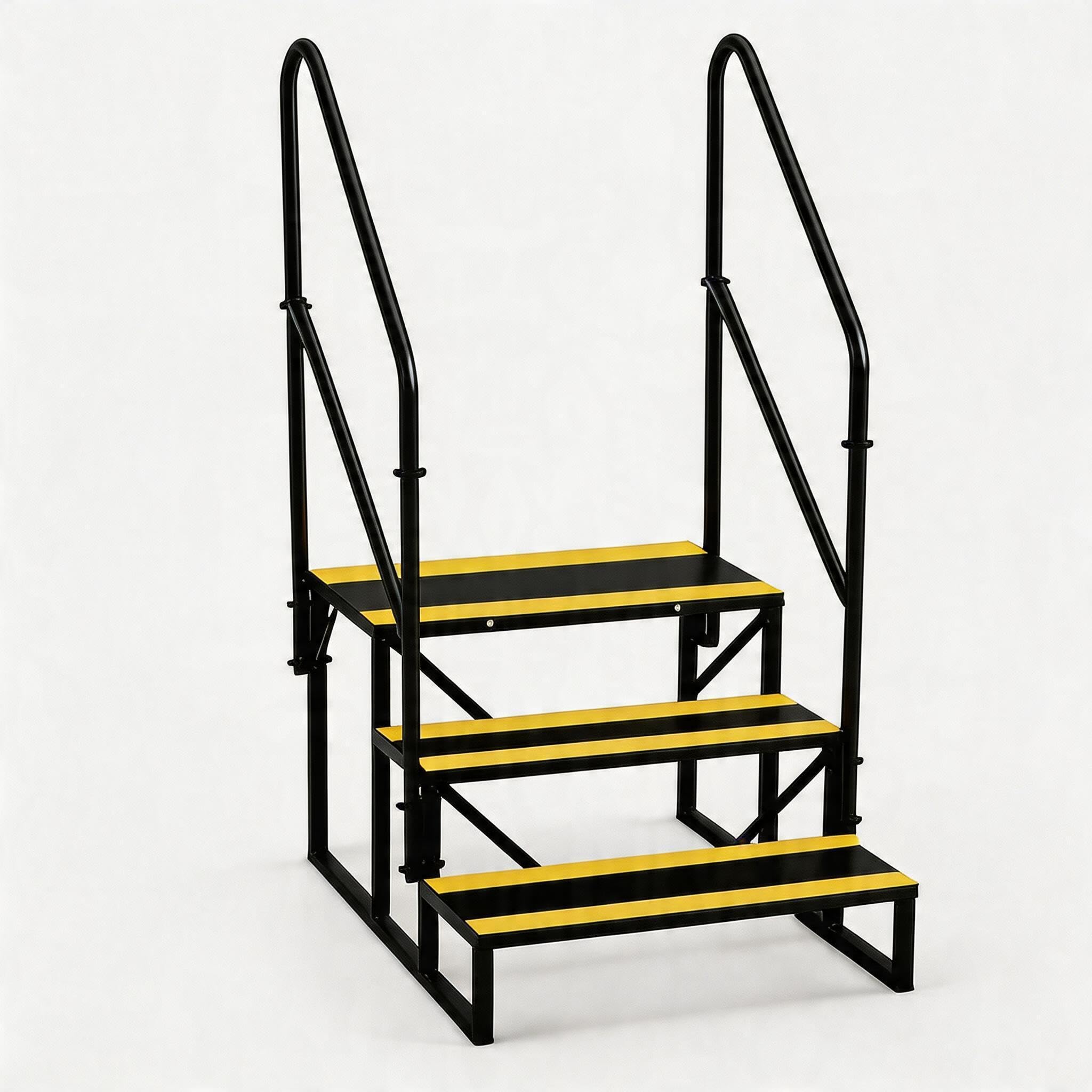 Garvee 3-stufige Wohnmobil-Treppe mit doppelseitigem Handlauf – rutschfeste Metallstufen, stabil und tragbar – Außentreppe für Wohnwagen, Camper, Pools – Belastbar, Schwarz-Gelb – 3 Stufen, doppelte