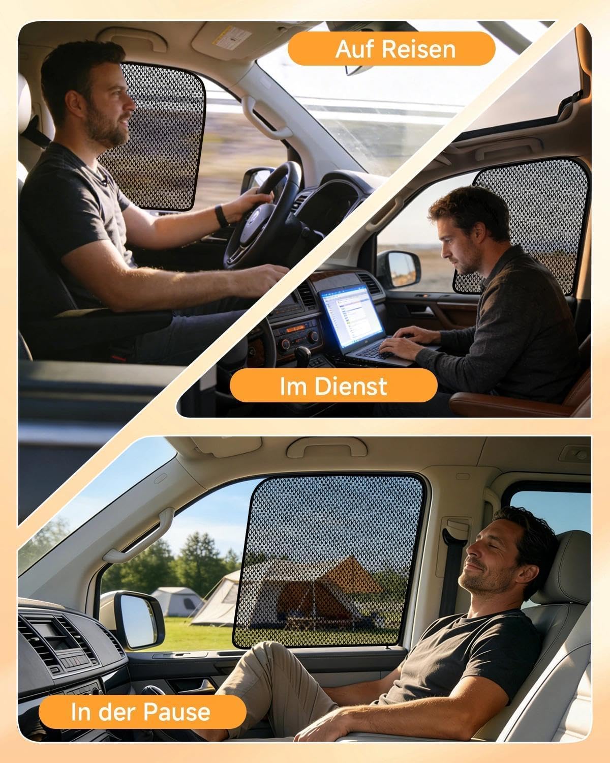 Moskitonetz für VW T5 T6 Seitenfenster | Mit Reißverschluss & Magneten für Sonnenschutz & Staubschutz | Ideal für Camping, Auto-Übernachtung & Belüftung auf Reisen