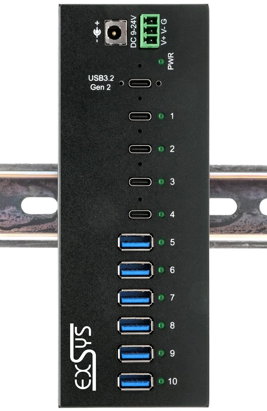 EXSYS EX-12280HMS Hub métallique USB 3.2 Gen 2 10 Ports, avec 4 connecteurs C et 6 connecteurs A