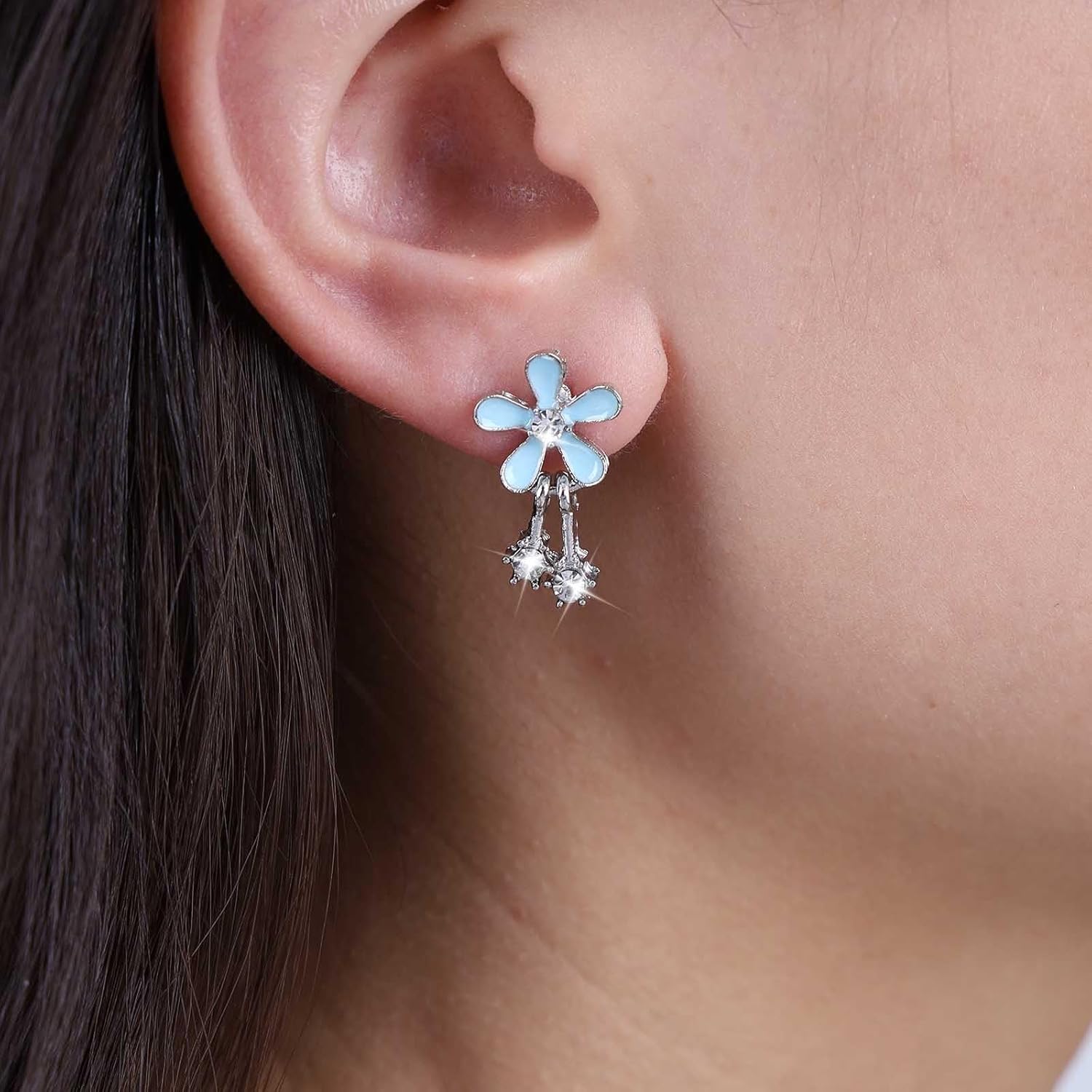 Andelaisi Boho Resin Flower Earrings Vintage Enamel Flower Stud Earrings Blue Flower Crystal Dangle Earrings Personalized Flower Petal Earrings Jewelry for Women - Image 5
