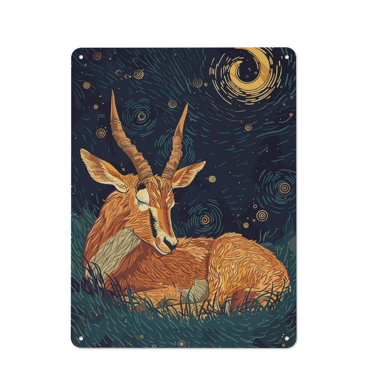 Vintage Resting Antelope Under Starry Night Vintage Tin Sign 40x30cm, Cafe Wall Decor for Bakery, Diner, Cafe Or Family Room