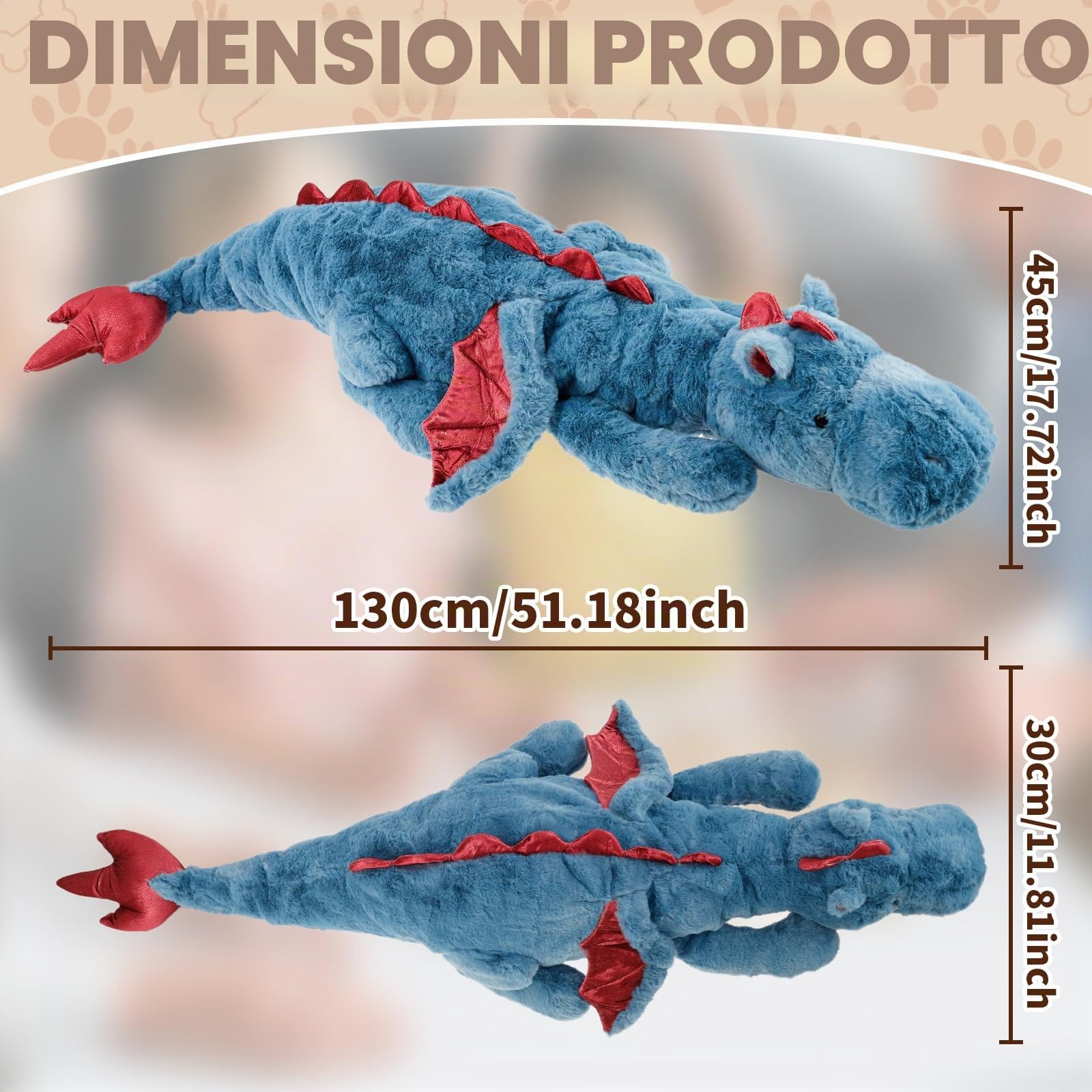 70-150 cm, peluche con drago, e morbido, ideale come regalo per bambini e fidanzata (130 cm, blu)