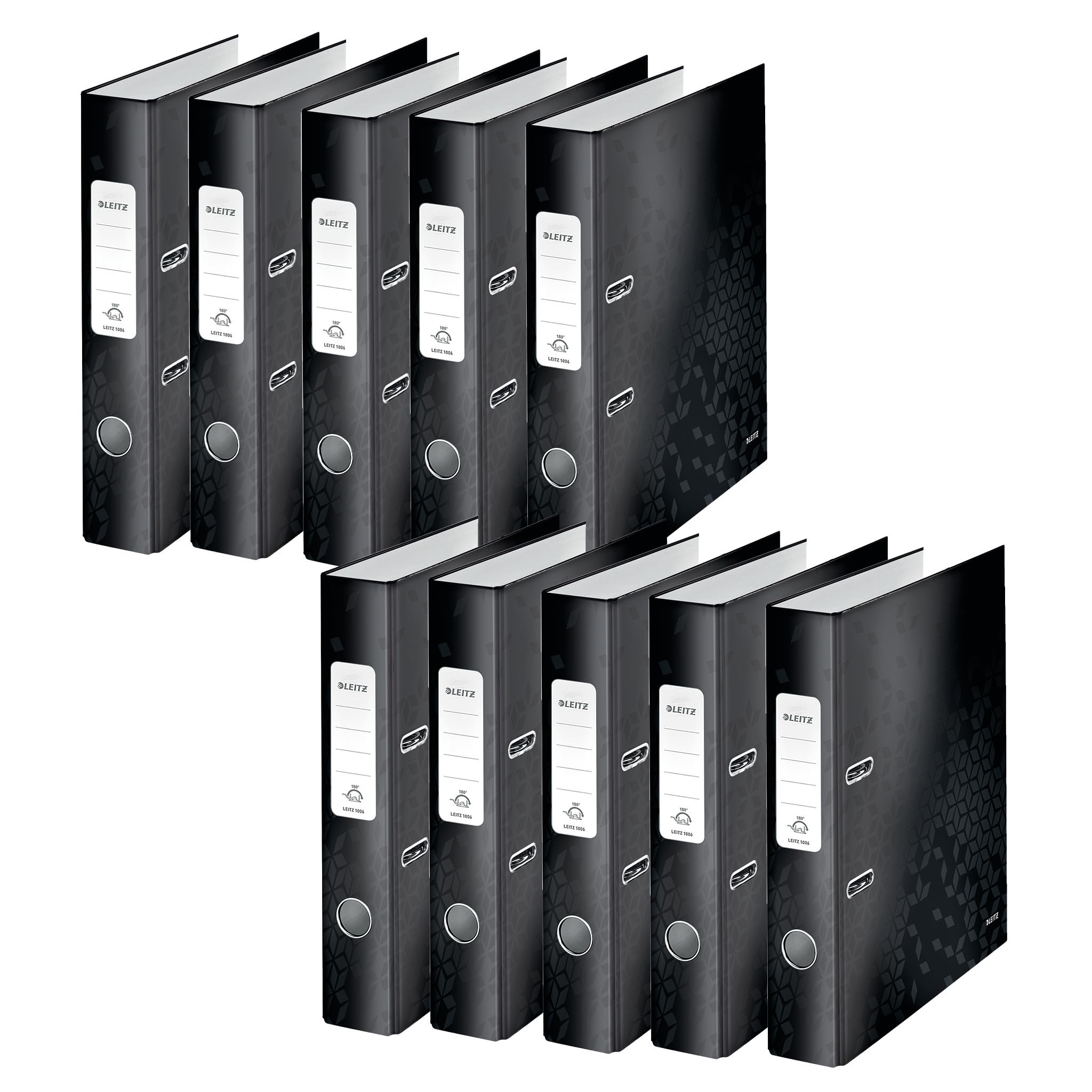 Leitz Wow Series 10060095 Quality Folder 180° Pack of 10 A4 Narrow 5.2 cm Spine Width Laminated Grey Board Black — image 1