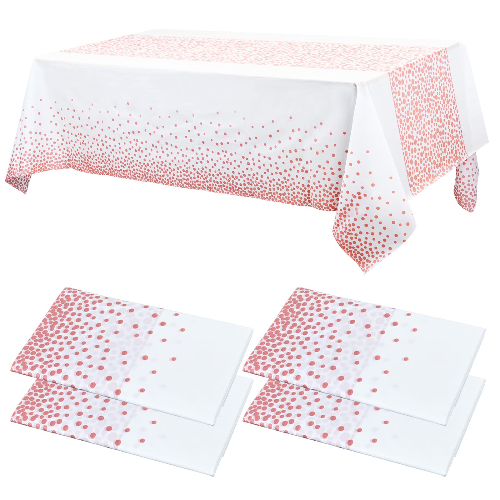 Lumaycens 5 Packs 54'' x 108'' Plastic Tablecloths Rectangular Tablecloths Disposable Tablecloths for Rectangle Tables Dining Table Covers Cloth for Party, Picnic, 5 New Rose Gold
