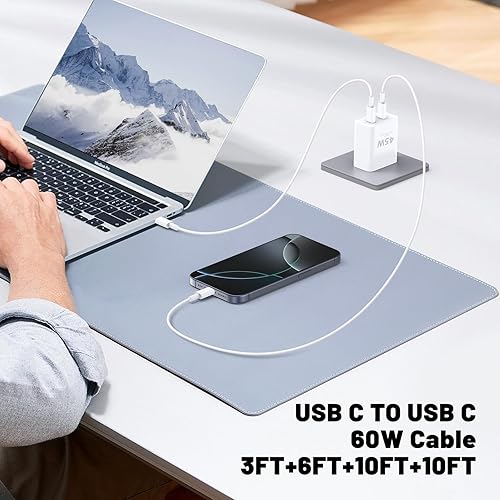 Miniatura 6 de Cargador para iPhone 17, 16, 15 Pro Max, carga rápida, 45 W, doble puerto, USB C, bloque de carga rápida paquete de 2 y cable USB C extralargo de 60
