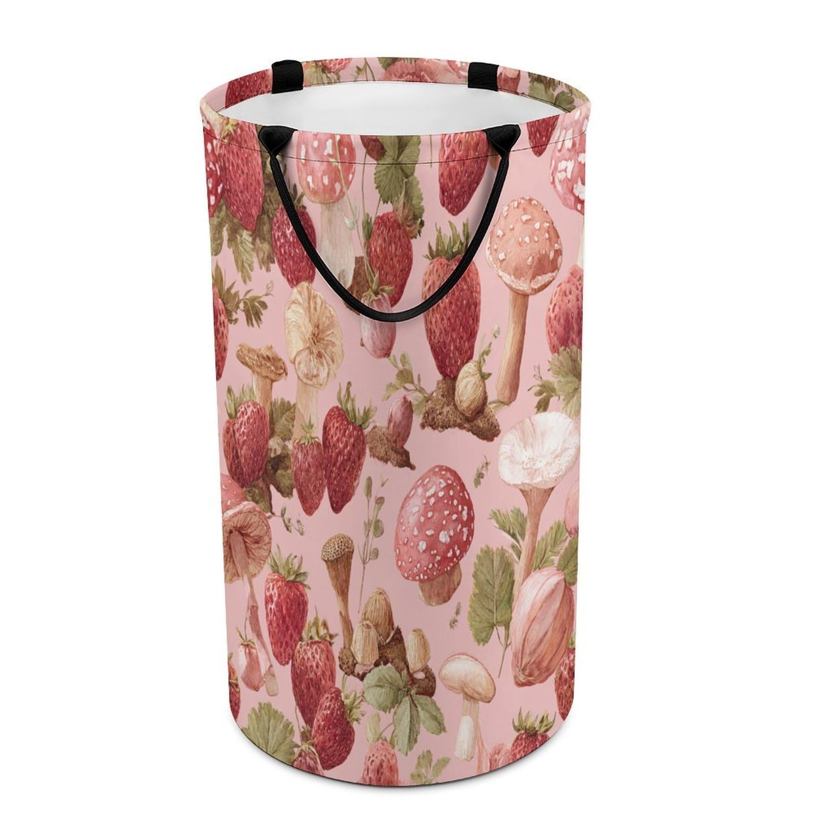 LUYYSKY Boho Abstract Fruit Strawberries Versatile Storage Laundry Basket, Modern Colorful Botanical Plants Strawberry Mushrooms Large Capacity Bathroom Hamper With Handle