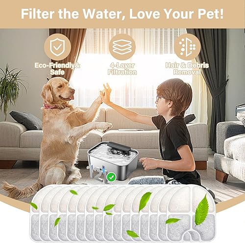 Miniatura 2 de FEELNEEDY - Paquete de 16 filtros de repuesto para dispensador de agua para perros de 3 galones12 litros (FN-W13), juego de 8 meses para dispensador