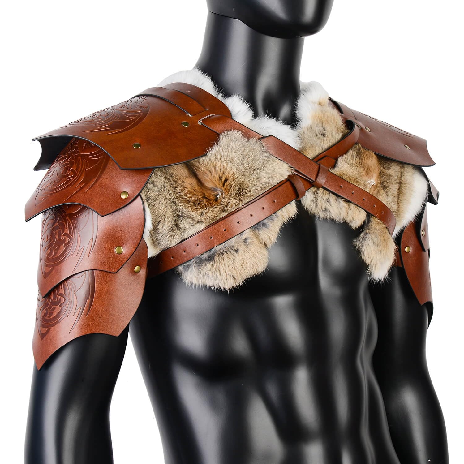 Viking Fur Shoulder Armor,Medieval Faux Leather Armor Renaissance Accessories Knight Armor for LARP/Cosplay Ren Faire