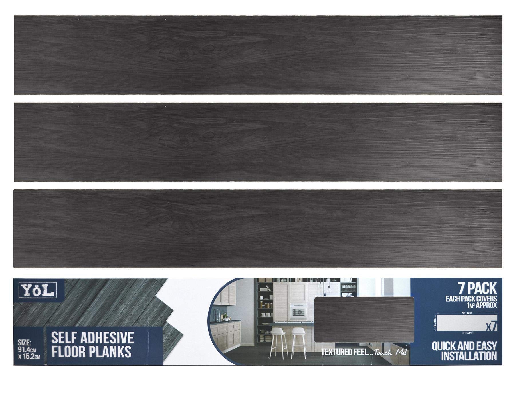 Yöl Black Floor Planks Tiles Self Adhesive Wood Vinyl Flooring Kitchen Bathroom