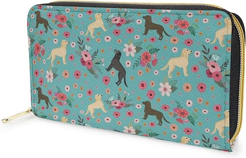 Vista 4 de Sannovo Monederos de cuero suave para mujer, cartera de viaje con cremallera suave, con estampado de perros florales, DF-9, Portátil, viaje, fino
