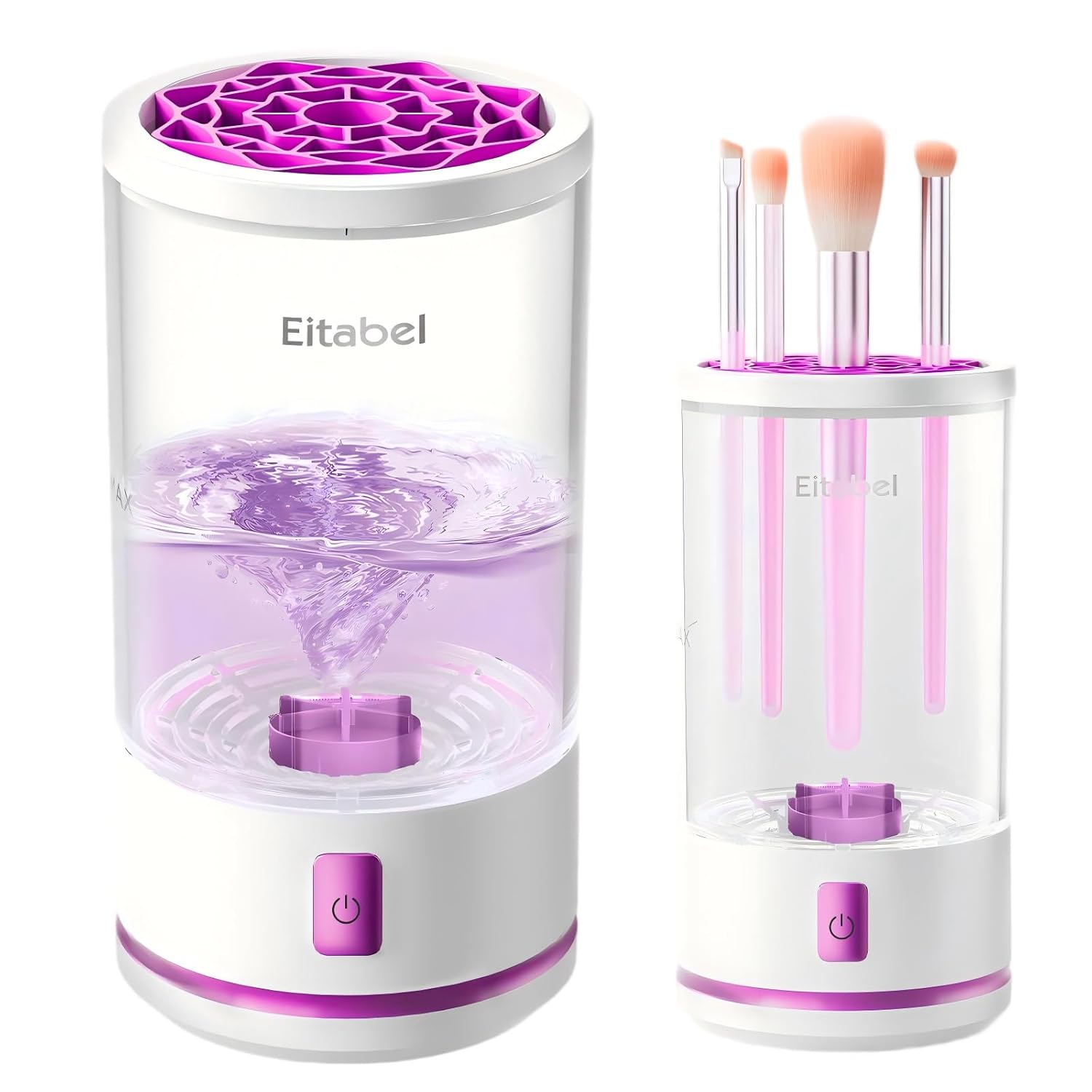 Makeup Brush Cleaner machine, 2 in 1 Makeup Brush Cleanser & Washer, 7000 RPM High-Speed Deep Cleaning, Portable Automatic Cosmetic Brush Cleaner for Foundation Brush Sponge, White