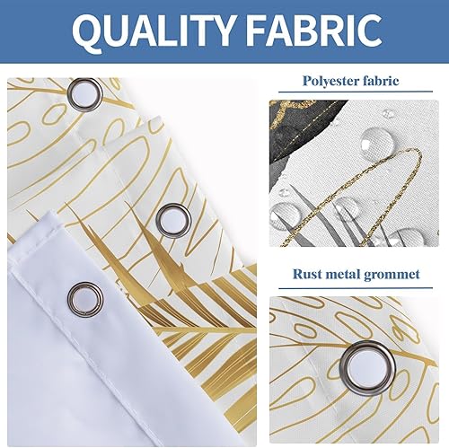 Miniatura 4 de AAtter Cortina de ducha con hojas negras y doradas, palmeras de hojas blancas, tropiacl abstracto, gris, gris, dorado, plateado, plantas abstractas,