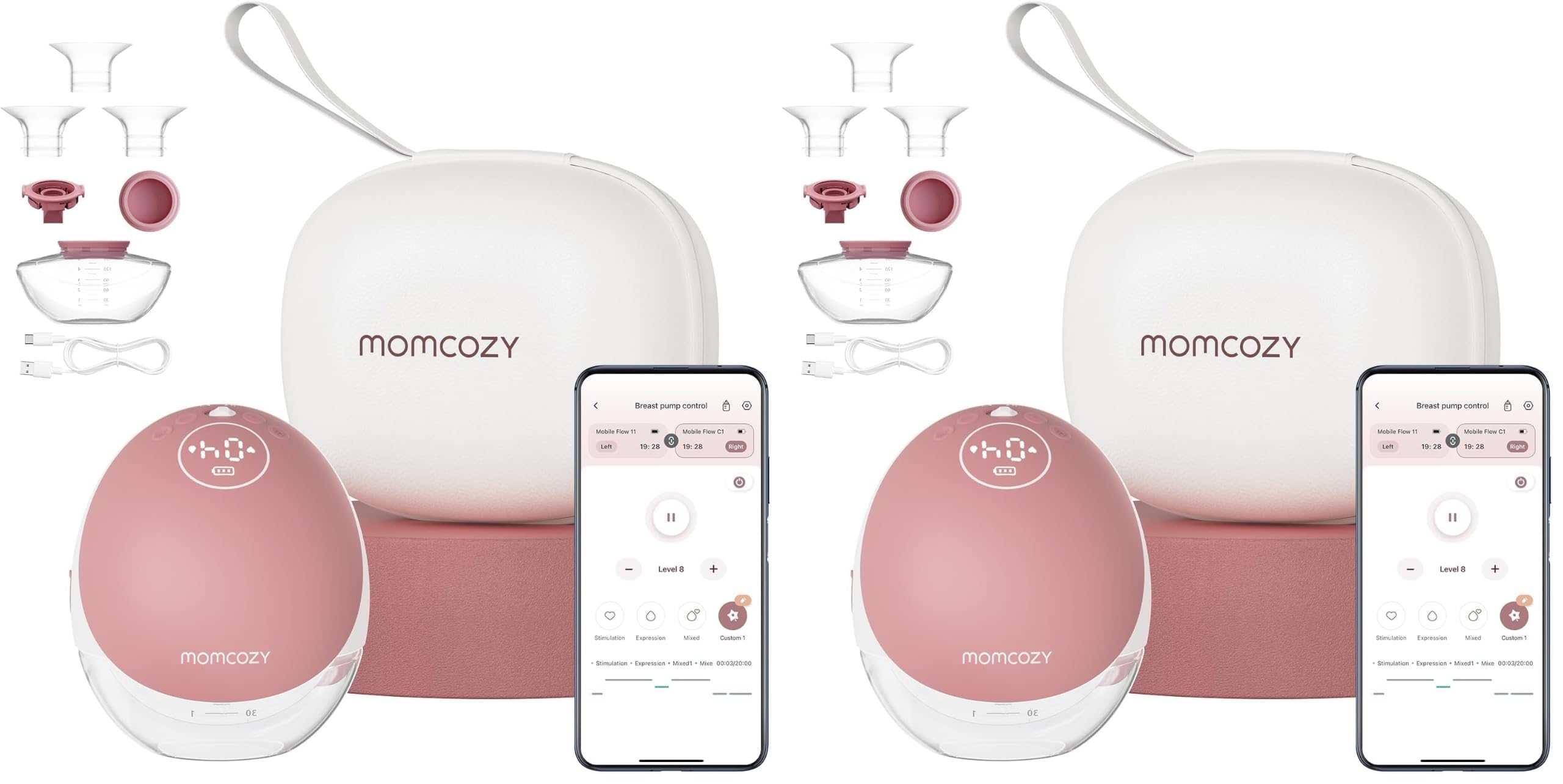 Momcozy M9 Sacaleches Eléctricos Manos Libres con App, 15 Niveles, 24 mm (Paquete de 2)