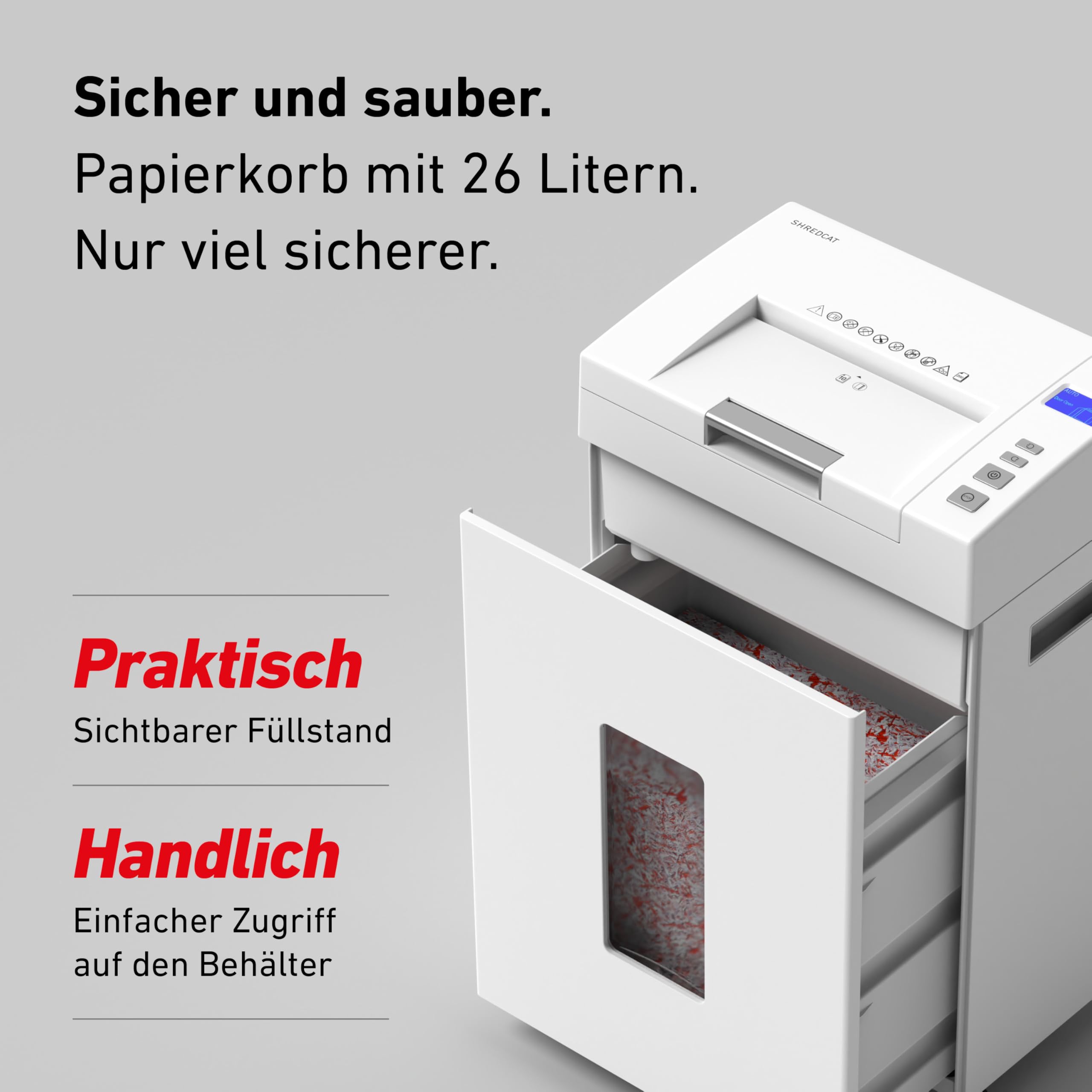 Autofeed Aktenvernichter IDEAL Shredcat 8292, 200 Blatt Papierstapel mit automatischem Einzug schreddern, 10 Blatt manuell, Partikelschnitt P4, leiser Betrieb – spart Zeit im Büro, Verwaltung, Schulen