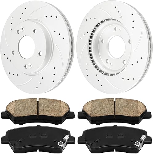 AUTOSITY 31584+D1543 Upgrade Brake Kit, Front Drilled and Slotted Disc Brake Rotors and Ceramic Brake Pads Set for Elan-tr-a 2011-2016, Velo ster