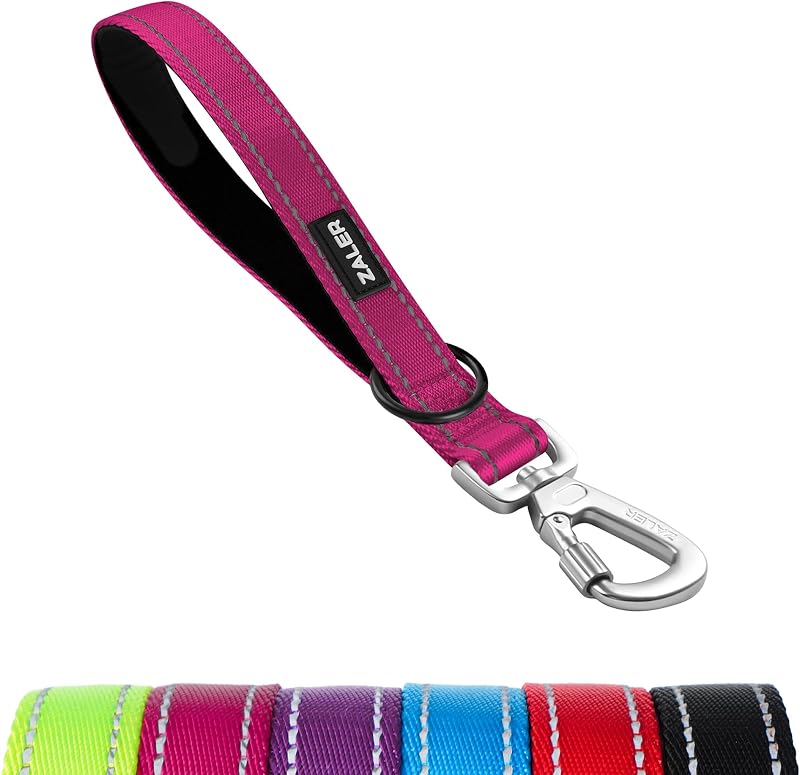 Guia curta para cães ZALER com nylon refletivo e alça acolchoada, 30,48 cm, Rosa