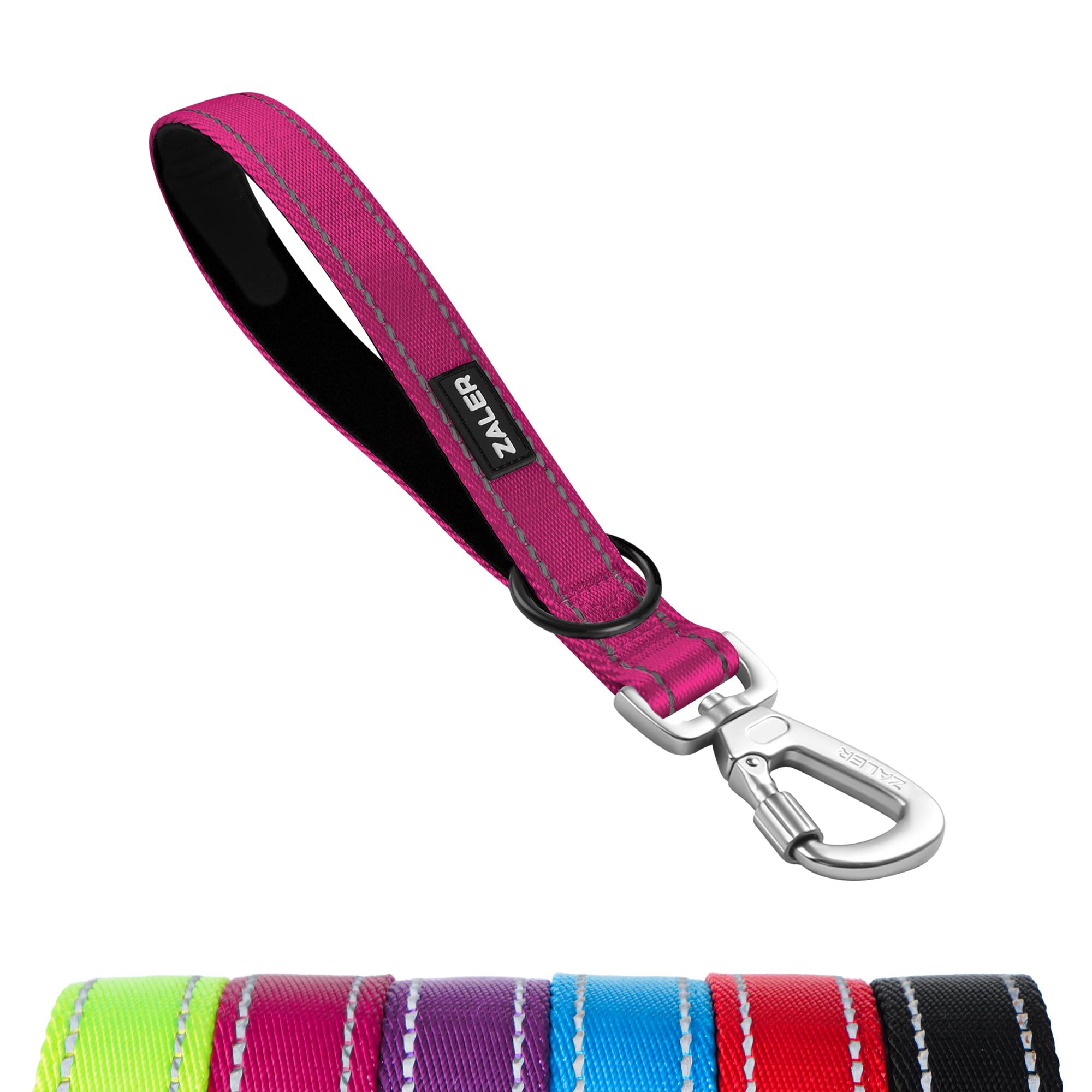 ZALER Short Dog Leash 1 ft, 12 Inches Traffic Leashes for Dogs, Nylon Reflective Dog Lead with Padded Handle, Heavy Duty Pet Leash with Carabiner Clip for Large and Medium Dogs (12" Pink)