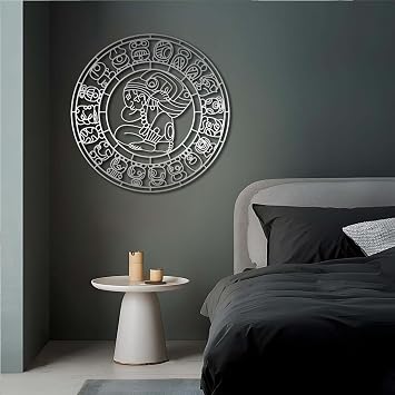 Mayan Aztec Metal Wall Art - Calendar Decor for Living Room - Mexican Home Decoration Silver, 19"x19" | 47x47cm