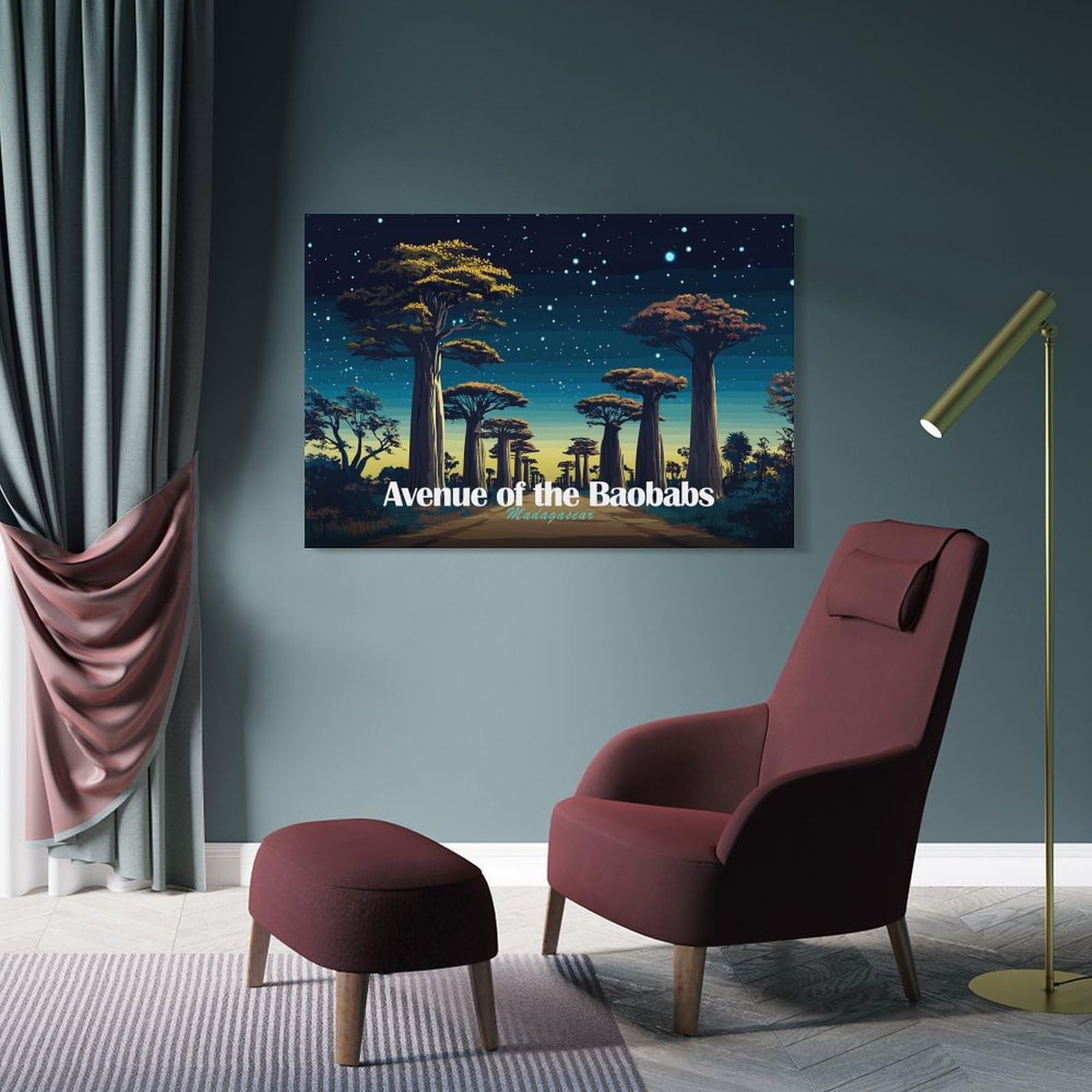 Junmoney Frame-Style-6-1 Avenue Of The Baobabs, Madagascar Decorative Wall Artwork 20X30inch(50X75cm), For Corridors, Hallways Or Apartment Entries, Home Artwork For First Impressions