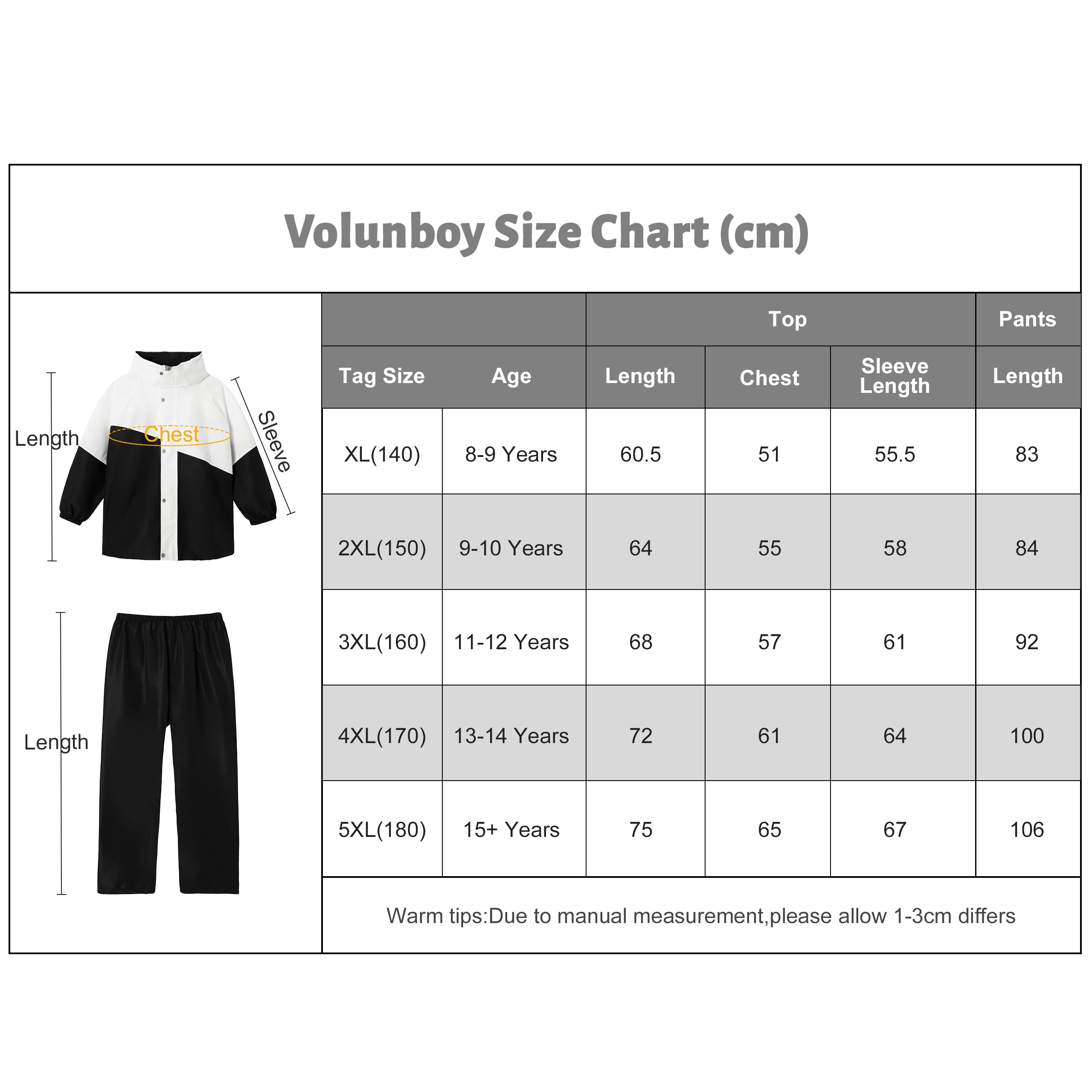 Volunboy Kinder Regenanzug Regenmantel mit Kapuze Jacke und Hose Wasserdichter Anzug