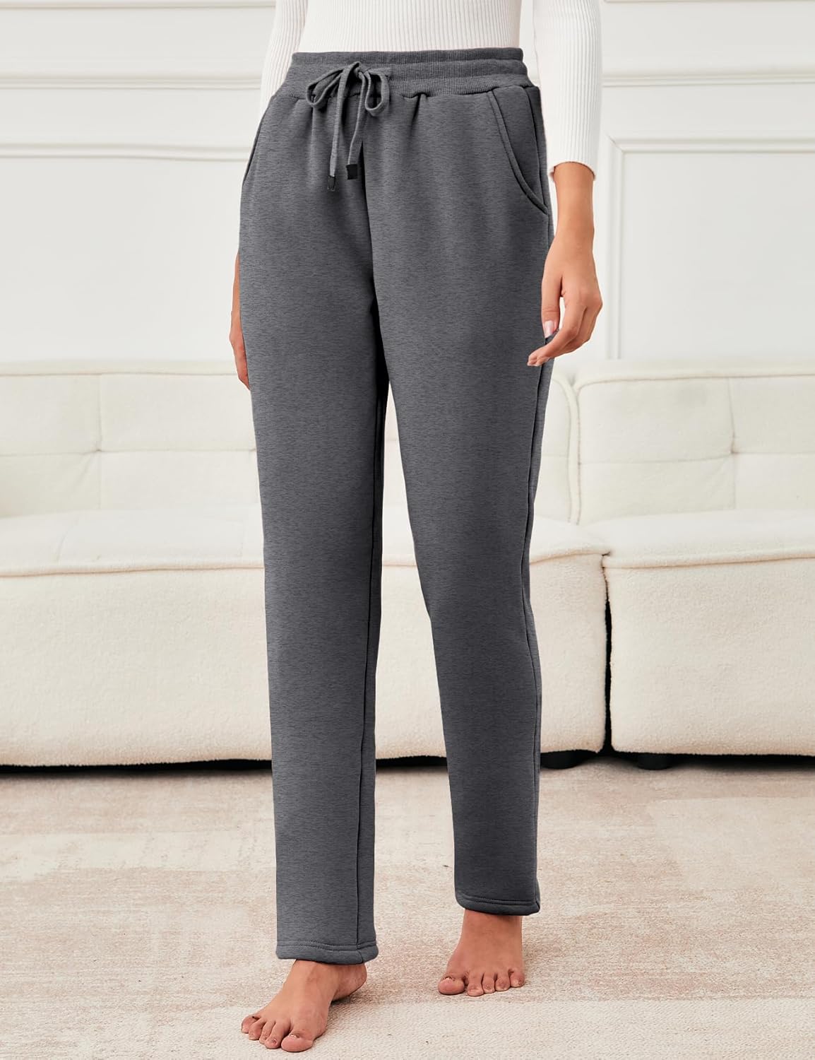 Flygo Womens Warm Fleece Pants Sherpa Lined Sweatpants Active Running Joggers Pants - Image 2