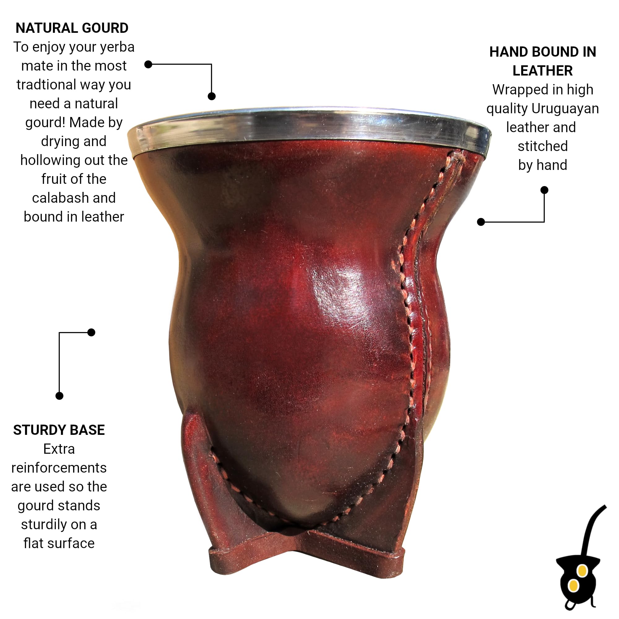 Lujo Natural Calabaza Envuelto en Cuero de Beber Yerba Mate - con Plana Lamer