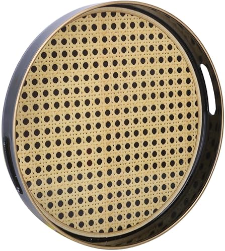 Zosenley Bandeja decorativa redonda, bandeja de plástico marmoleado con asas, moderna bandeja de tocador y bandeja para servir otomana, mesa