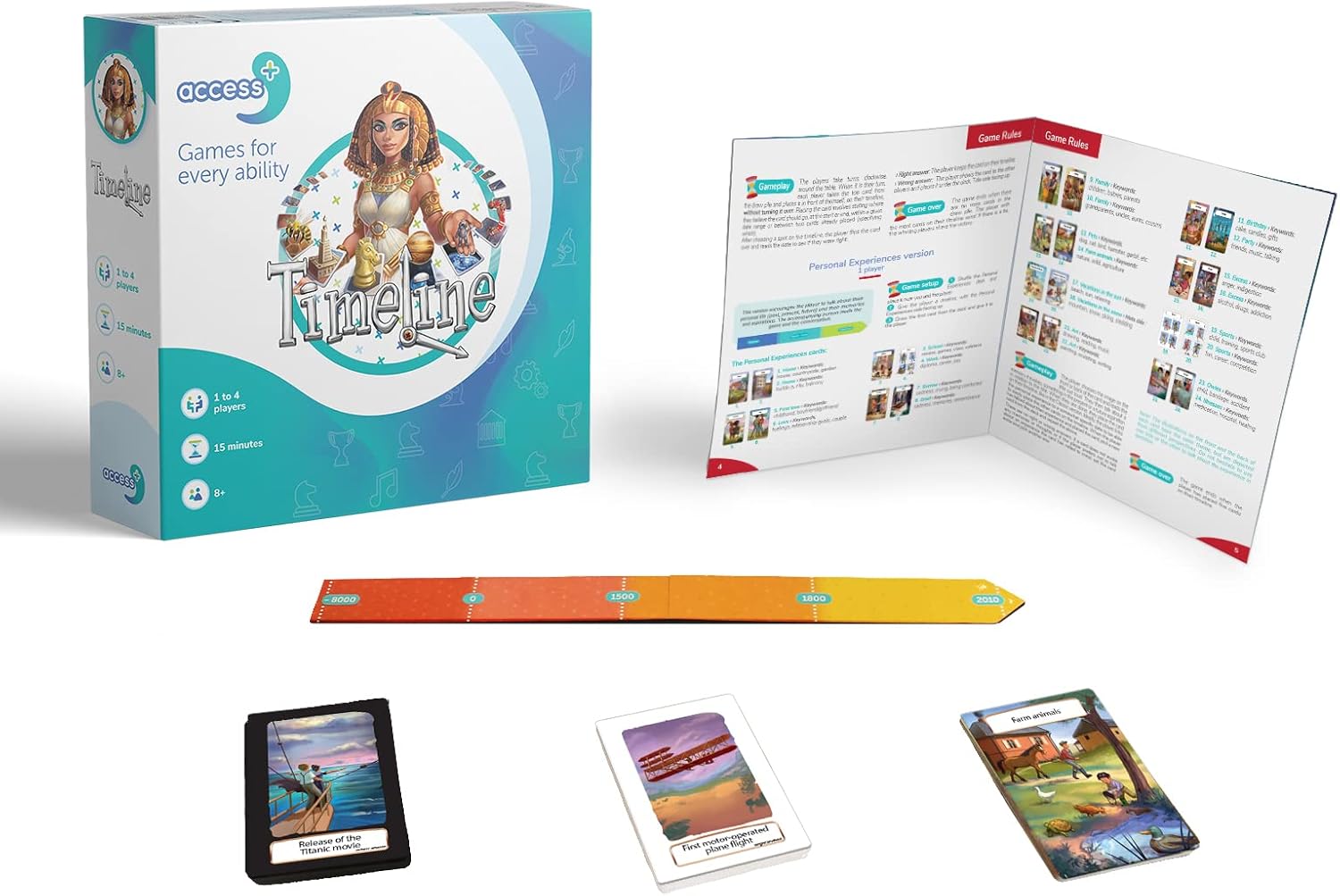 Timeline Access+ Kids Board Game - Adapted for Cognitive Disorders - Board Games for Kids Ages 8+ - 1-4 Players - 15 Minutes - English