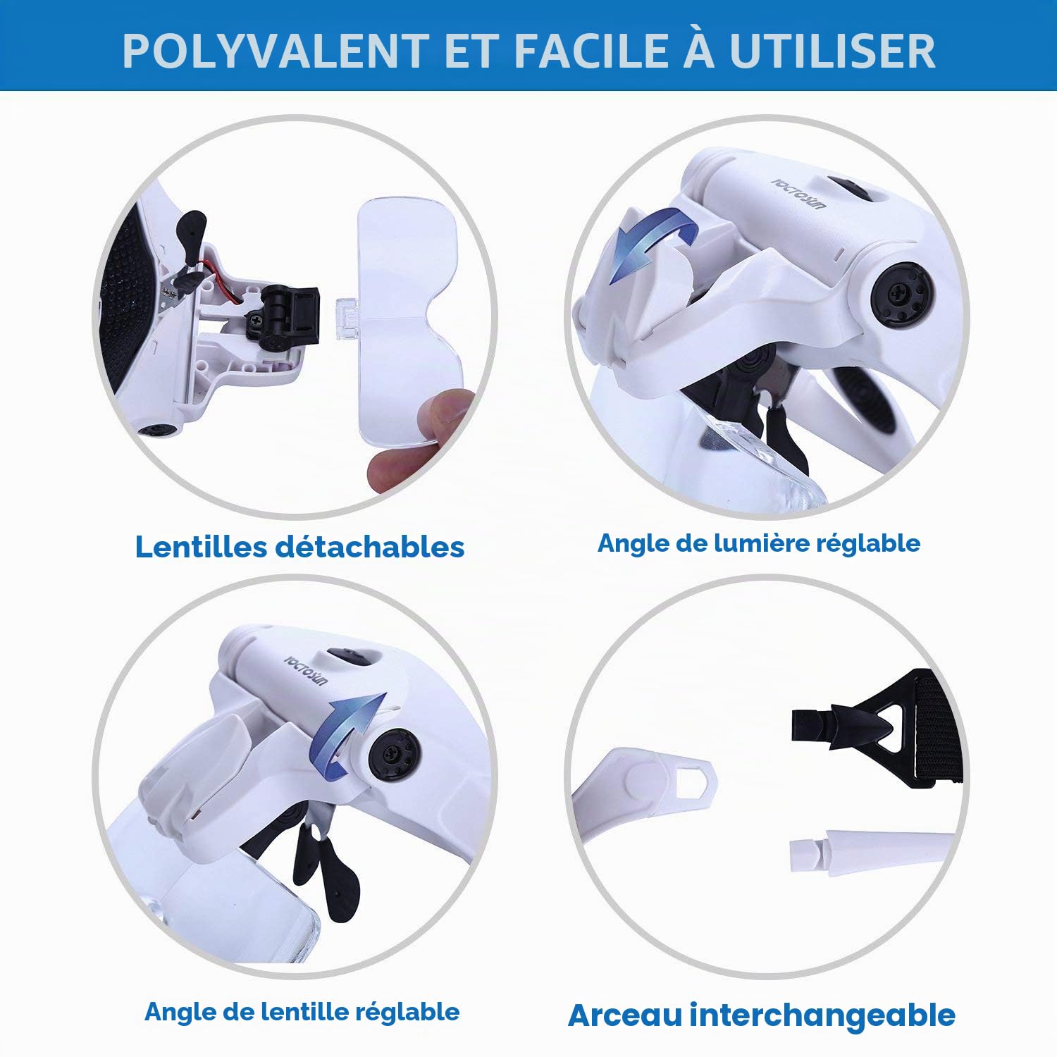 YOCTOSUN Lunettes loupes avec lumière LED, loupe de tête avec 5 lentilles, Bandeau, étui de Rangement, Mains Libres éclairées pour travaux de près