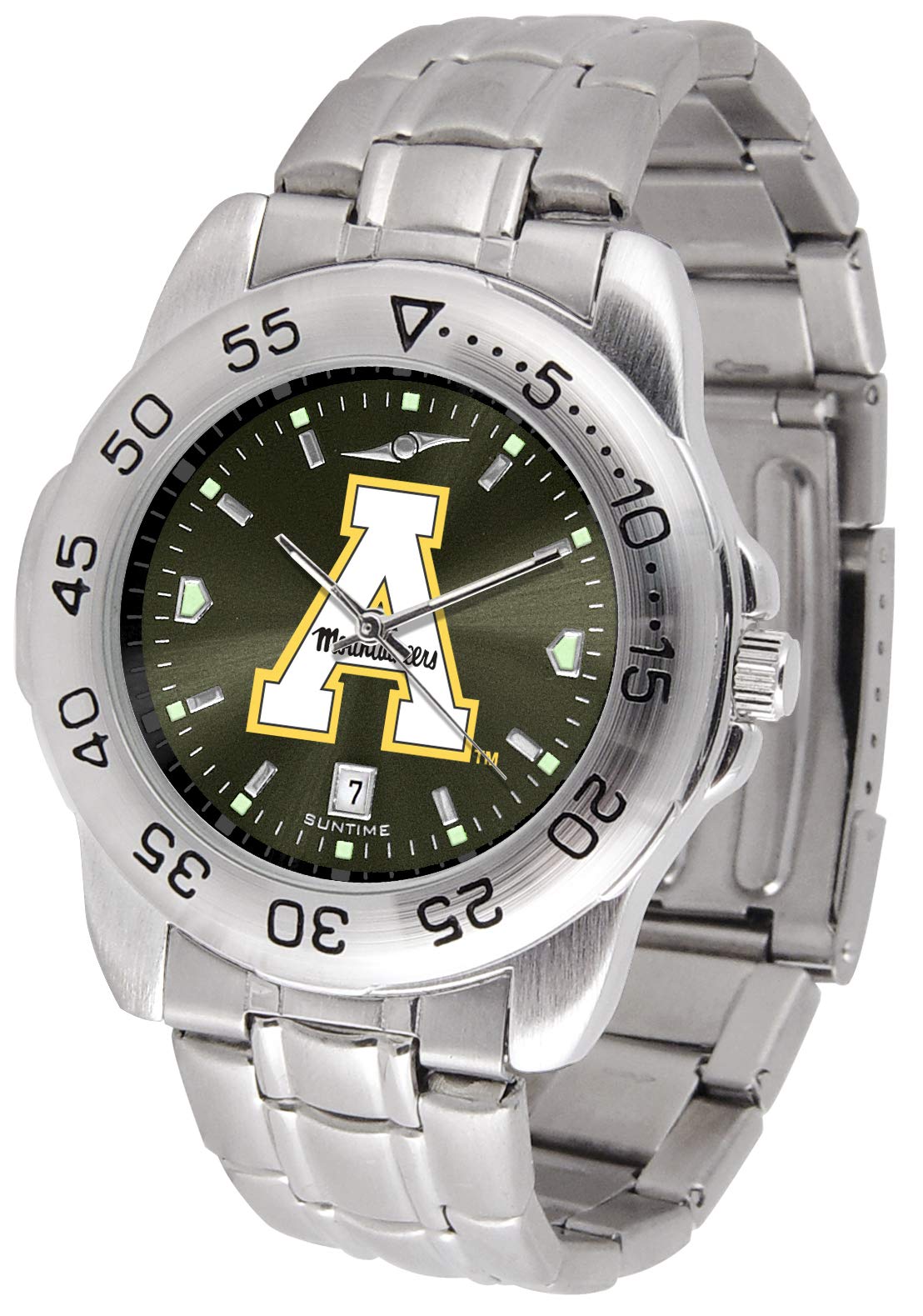 SunTime Men's NCAA Team Sport Watch, 20mm Stainless Steel Strap, Reflective Shiny Dial with Date
