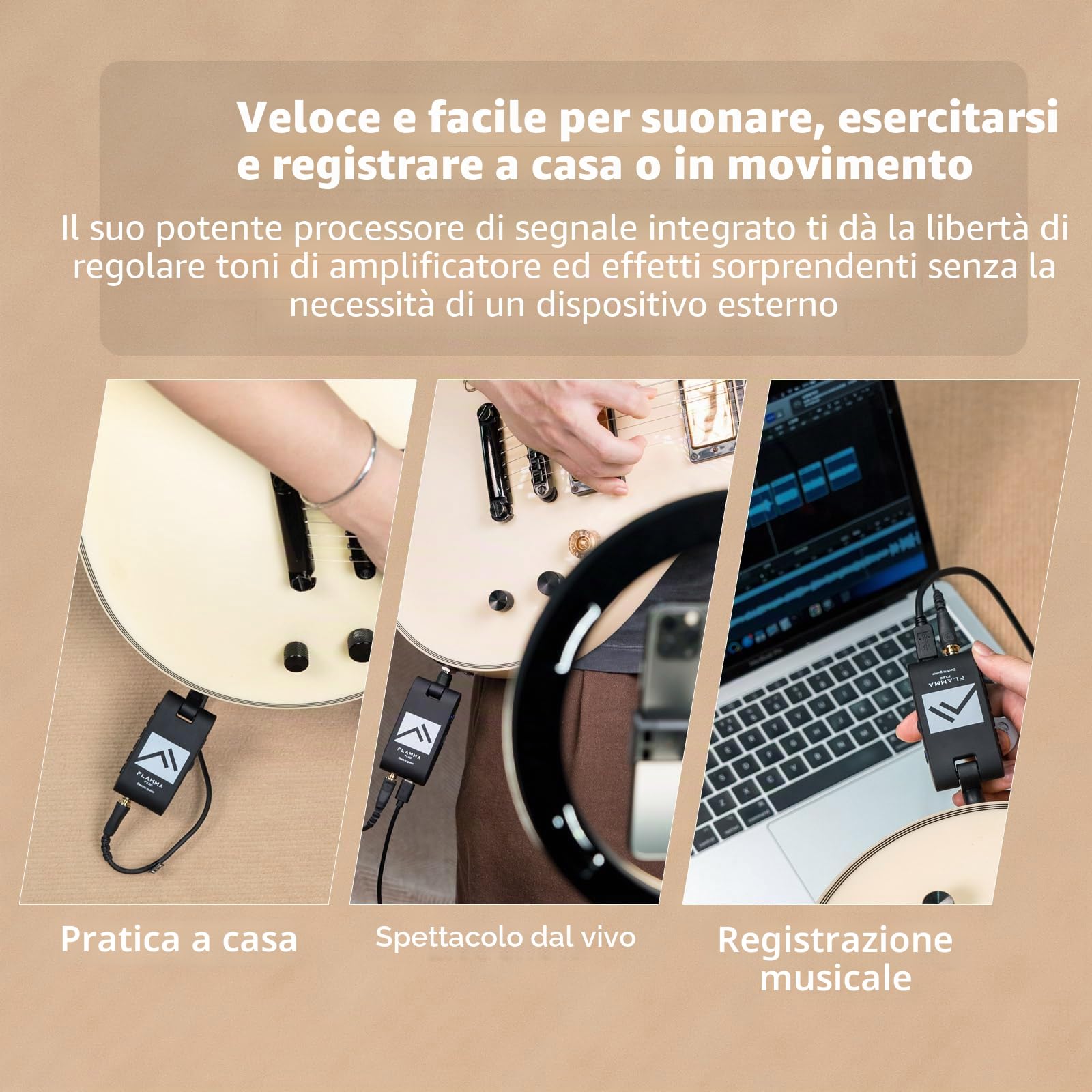 FLAMMA FX20 Amplificatore per cuffie per chitarra con APP 40 scanalature per batteria 52 modalità Amp 5 ritardo 5 effetti di riverbero 14 modulazioni per la registrazione pratica e la creatività
