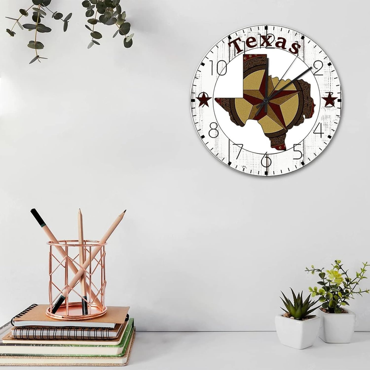 12 Inch Silent Non-Ticking Wall Clocks Battery Operated Texas Lone Star Home Map Home Decor for Living Room Barn Artworks Veteran's Day Modern Round Wooden Wall Clock Vintage for Art Room Warehouse