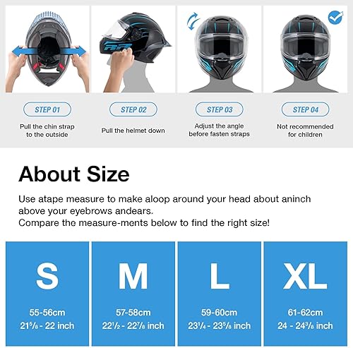 Miniatura 6 de Cascos de motocicleta de cara completa para adultos, casco de motocicleta para hombres y mujeres, aprobado por DOT con 2 viseras extraíbles (1