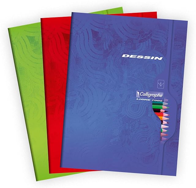 Clairefontaine - Ref 7555C - Calligraphe Staplebound Drawing Book (48 Sheets) - 24 x 32cm Size, Plain Ruling, 120gsm Brushed Vellum Paper, Laminated Card Cover - Assorted Colours (Pack of 5)