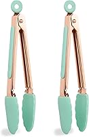 Vista 13 de COOK WITH COLOR - Juego de pinzas de cocina y barbacoa de acero inoxidable con punta de silicona, 3 piezas de utensilios, verde