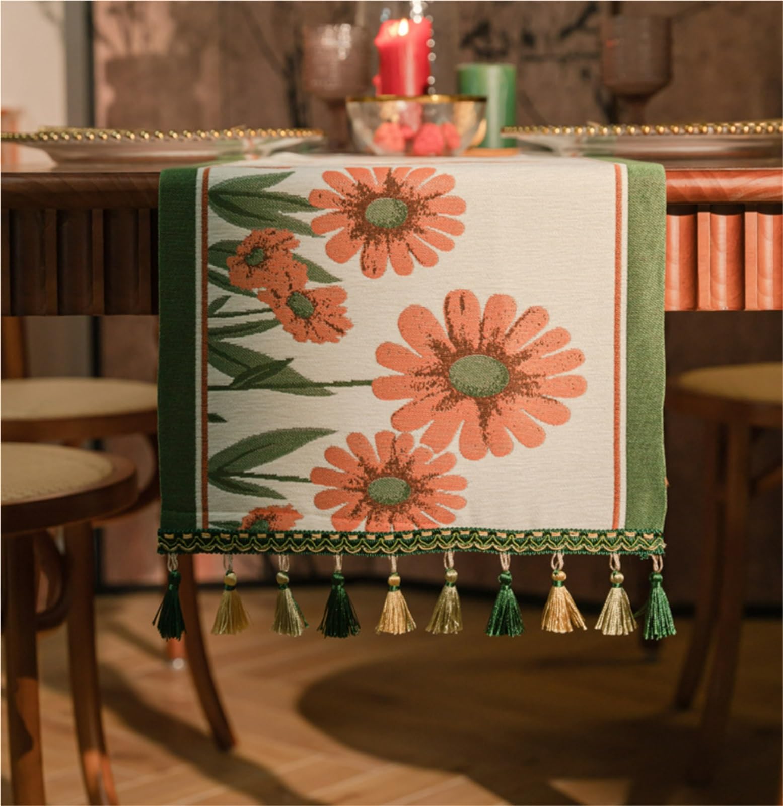 FYDZ Ethnische gewebte Jacquard-Tischflagge: Vintage-Tischflagge, leichtes Luxus-Blumen-Design, perfekt als Heimdekoration und Geschenk (Motley-B, 35 x 200 cm)