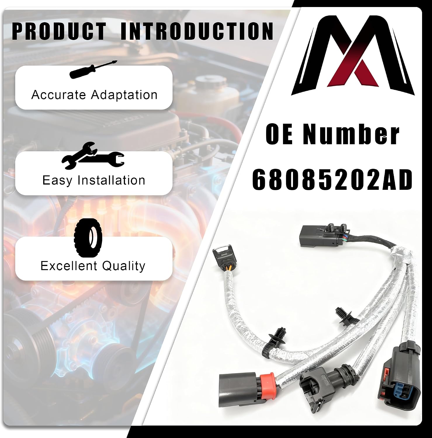 68085202AD Ignition Knock Detonation Sensor Harness Compatible With Jeep Wrangler 3.6L V6 2012 2013 2014 2015 2016 & Ram 1500 3.6L V6 2013 2014 2015 2016 Replaces 68085202AB,68085202AC