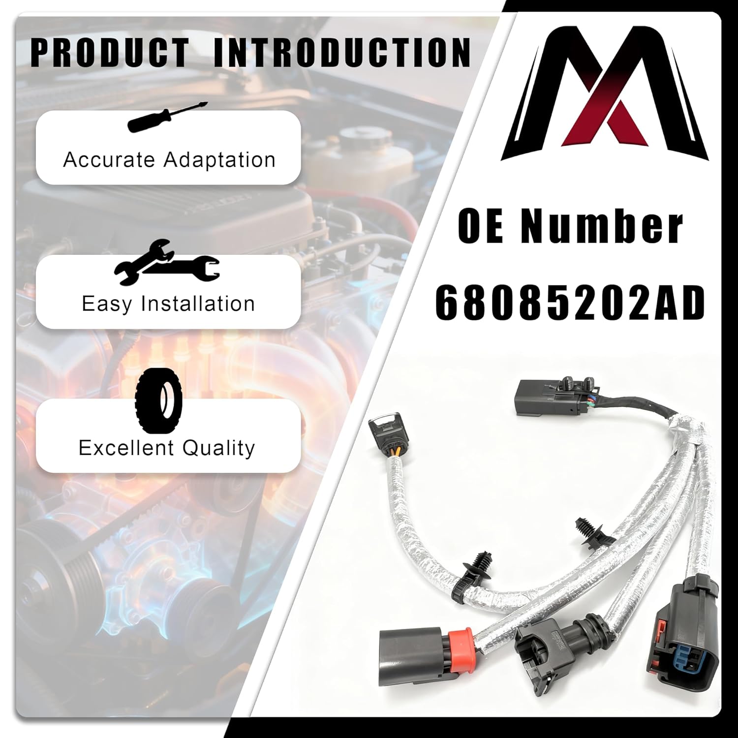 Compatible with 68085202AD Ignition Knock Detonation Sensor Harness Compatible with Jeep Wrangler 3.6L V6 2012 2013 2014 2015 2016 & Ram 1500 Replaces 68085202AB,68085202AC