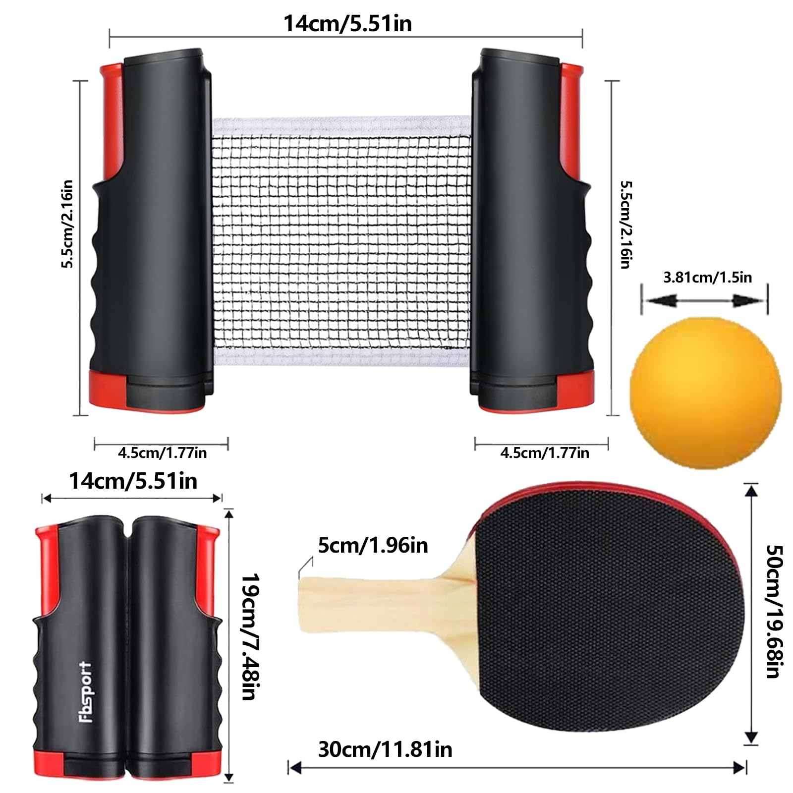 Set de Ping Pong Portátil con 2 Raquetas, 3 Bolas, Red Retráctil y Bolsa de Almacenamiento