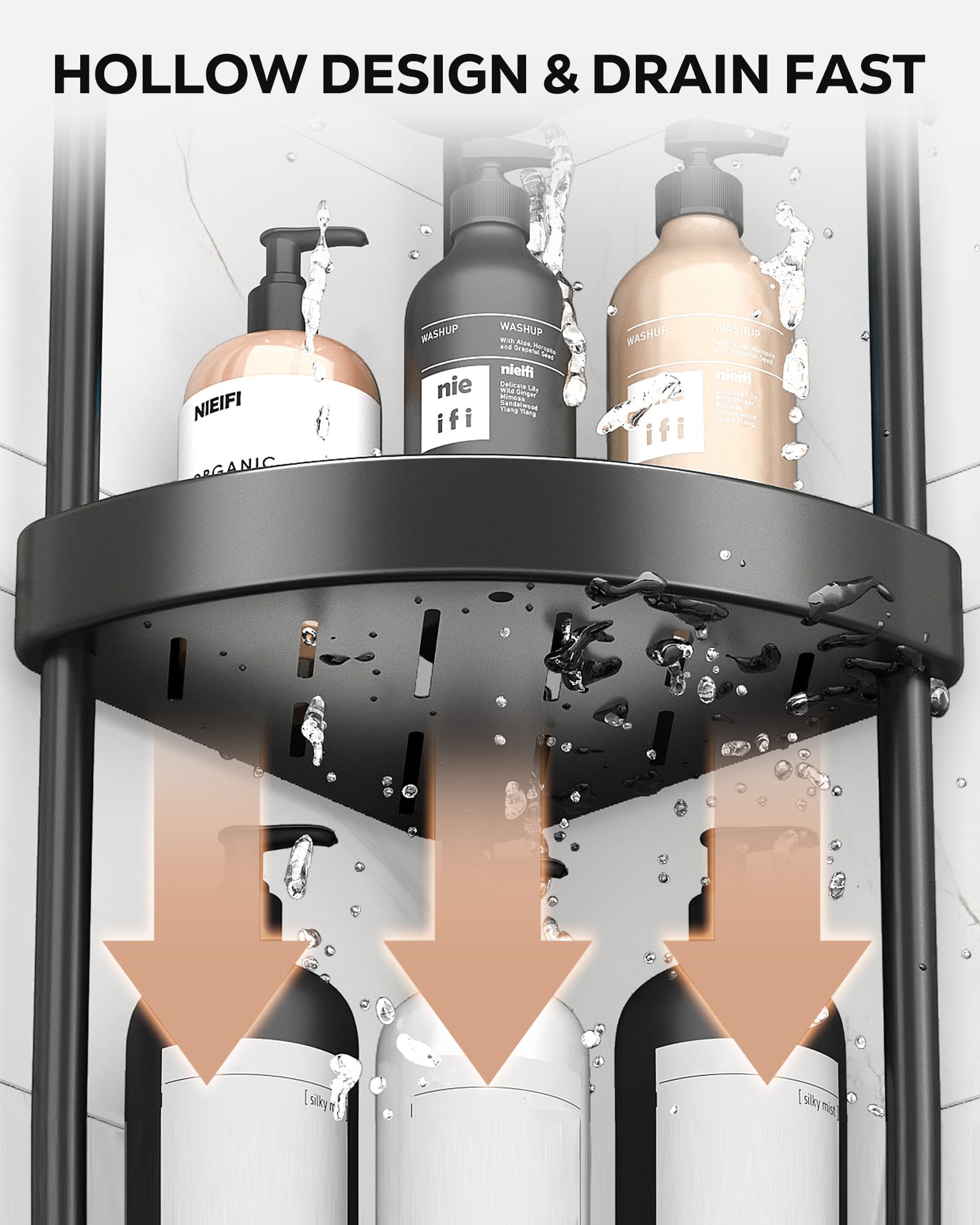 Nieifi Organizador de ducha esquinero de aluminio de 4 niveles, resistente al óxido, color negro