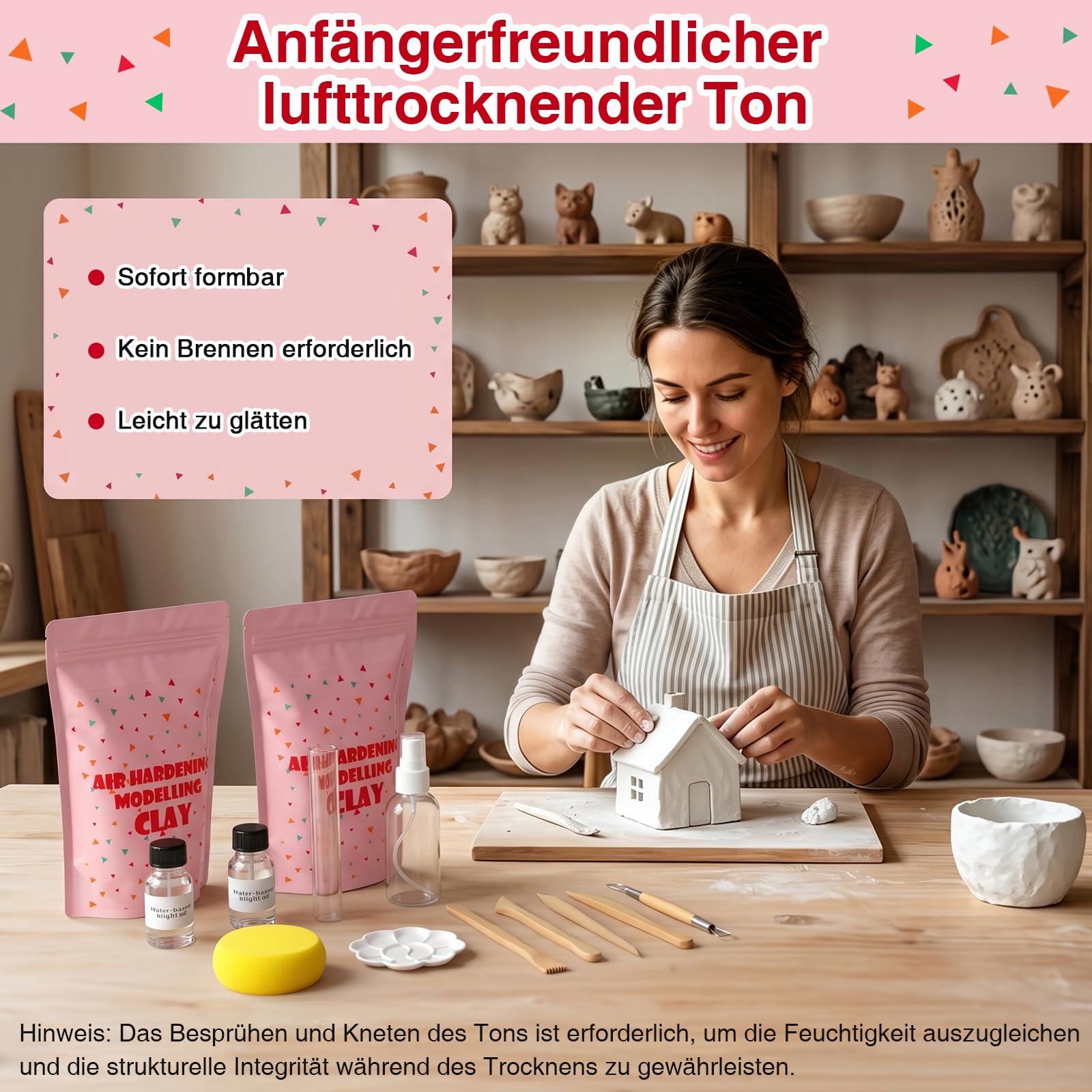 JOVVI Set di argilla essiccante all'aria, 2 kg, per principianti, set fai da te da 41 pezzi con argilla ad asciugatura all'aria, colori e altri accessori, set creativo perfetto per adulti