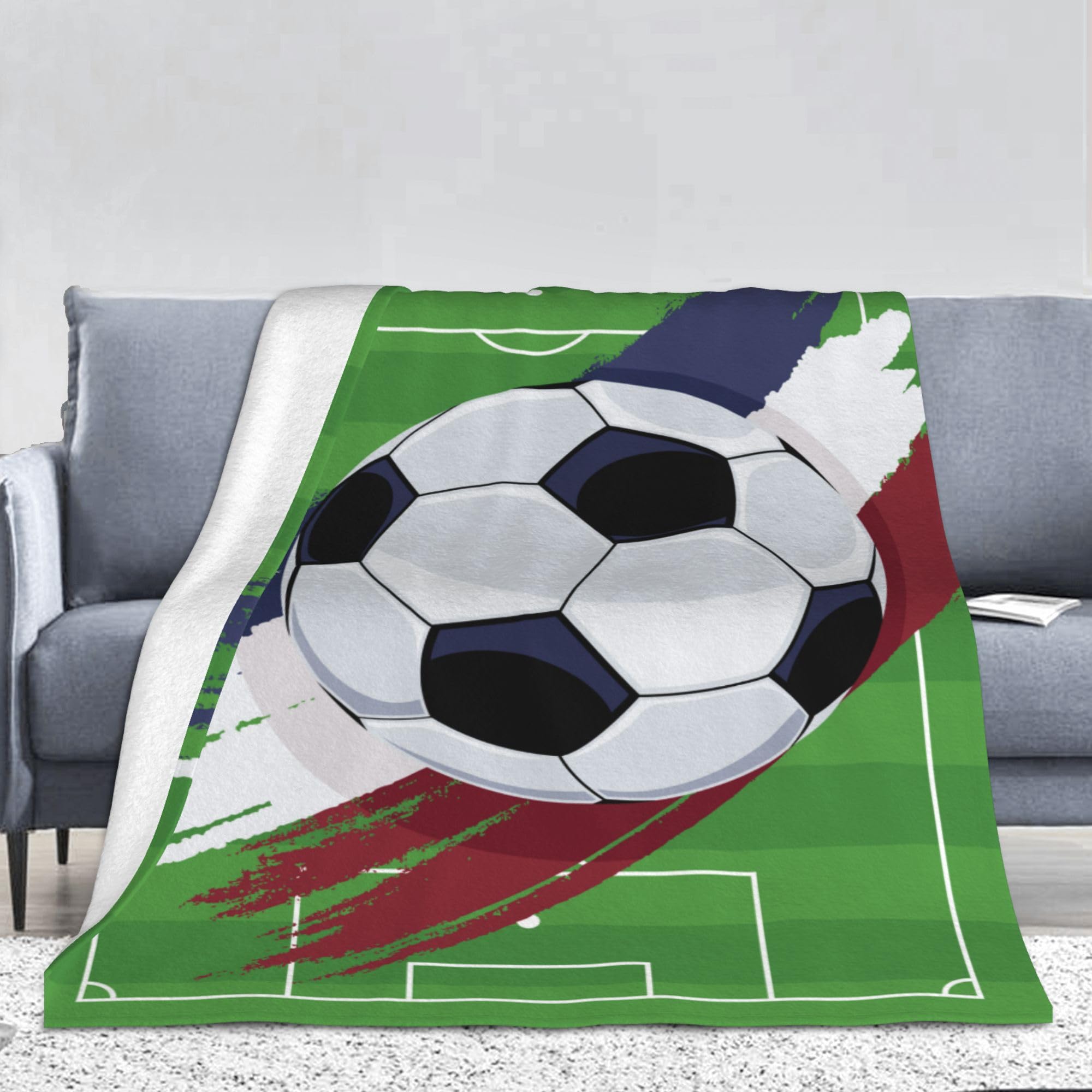 Coperta a tema calcio 150 x 200 cm,coperta a tema sportivo per bambini,morbida e confortevole coperta in flanella con motivo a pallone da calcio, adatta per bambini e adolescenti (B, 150 x 200 cm)