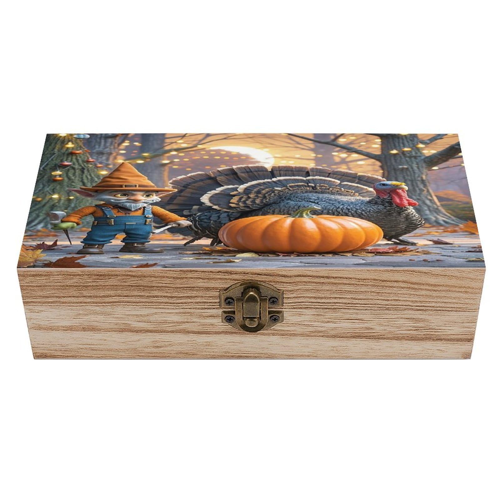 LZQPOEAS Turkey Dinner Day Wooden Box Storage Space to Organize Jewelry in A Beautiful Small Storage Box Decorative Card Boxes Memory Treasure Boxes for Crafts And Photo Storage